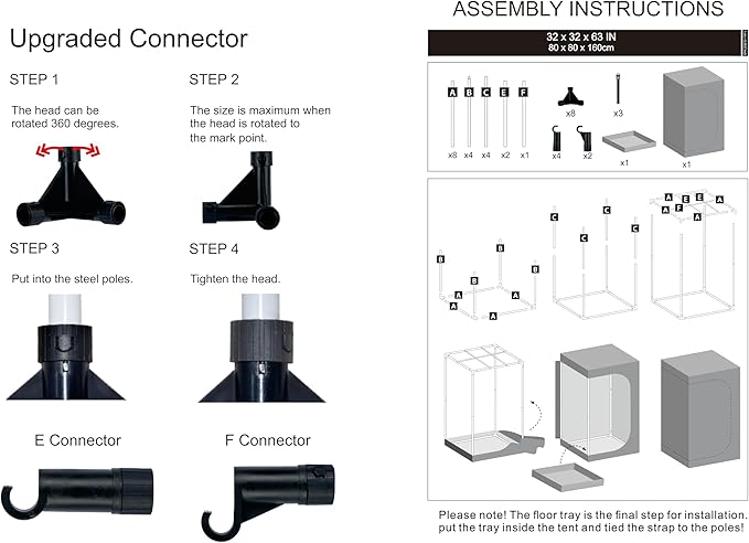 32"x32"x63" Grow Tent for Indoor Plants 600D Mylar Hydroponic High Reflective GrowTents for Plant Fruit Flower Veg Growing