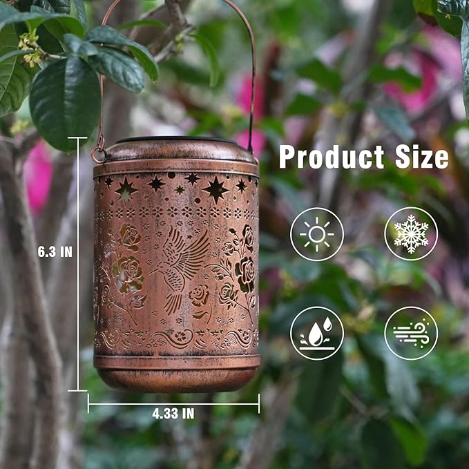 Solar Hummingbird Lanterns Outdoor Waterproof Mothers Day Gifts for Women Mom Grandma Garden Decor Hanging Solar Lights Metal Decoration Outside for Yard, Patio,Backyard,Porch