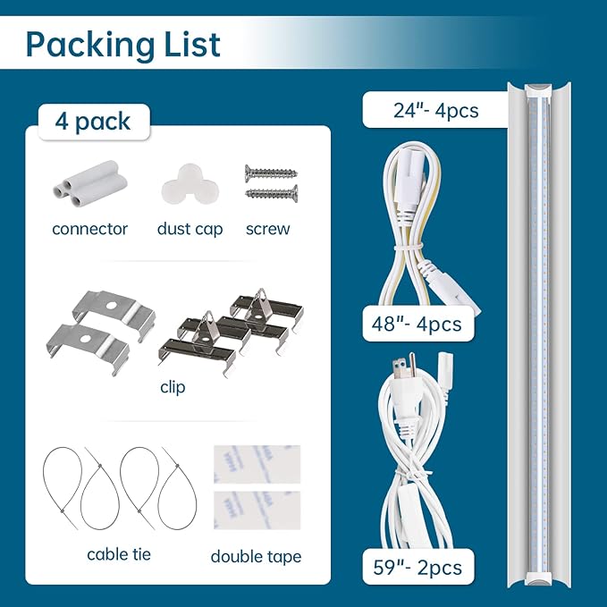 Barrina LED Grow Lights for Indoor Plants, T8 2FT 96W(4 x 24W, 600W Equivalent), Full Spectrum, V-Shape with Reflector Combo, Grow Light Fixture, 4-Pack