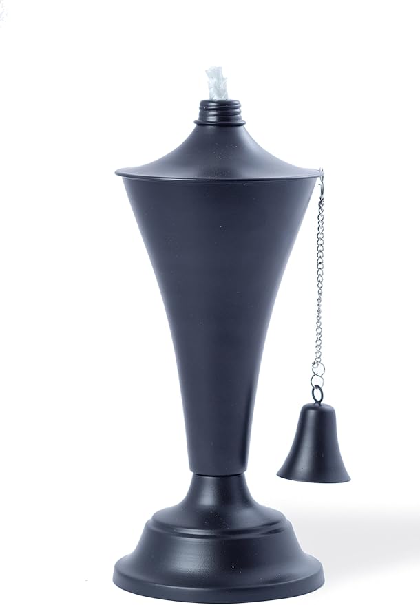 Set of 4, Oahu Premium Metal Patio Torches, 53" Tall- Tiki Style/w Snuffer, Fiberglass Wick & Large 16oz Oil Lamp for Deck, Patio, Lawn, Garden, Luau (Smooth Black)