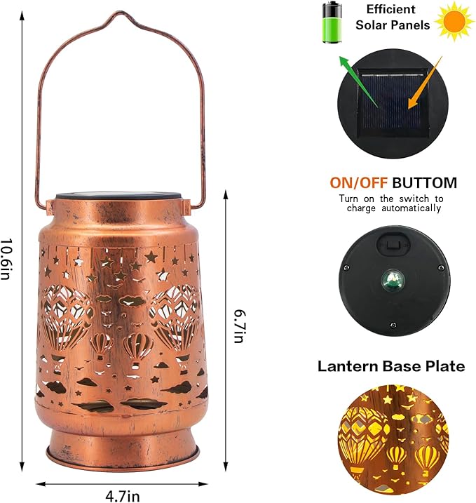 Solar Lanterns Outdoor Garden Decor, Gifts for Women, Mom, Grandma, Birthday, Thanksgiving, Decorative Waterproof Hanging Metal LED Light for Yard, Patio, Lawn, Landscape, Backyard (Hot Air Balloon)