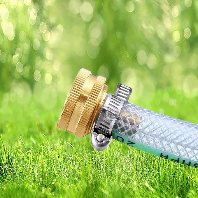 1/4" Barb, 3/8" Barb, 1/2" Barb, 5/8" Barb, 3/4" Barb x 3/4 Female GHT Thread(2 pcs of each)Solid Brass Water Hose End Repair Connector, Includes 14 Stainless Steel Clamps and 14 gaskets