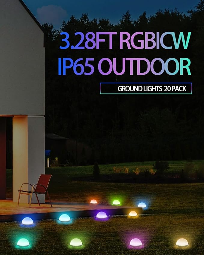 Outdoor Smart Ground Lights - 65FT 45Pack Pathway Light Remote & App Control, Color Changing Walkway Lighting Compatible with Alexa Halloween Christmas Outdoor Decor for Patio, Garden, Yard