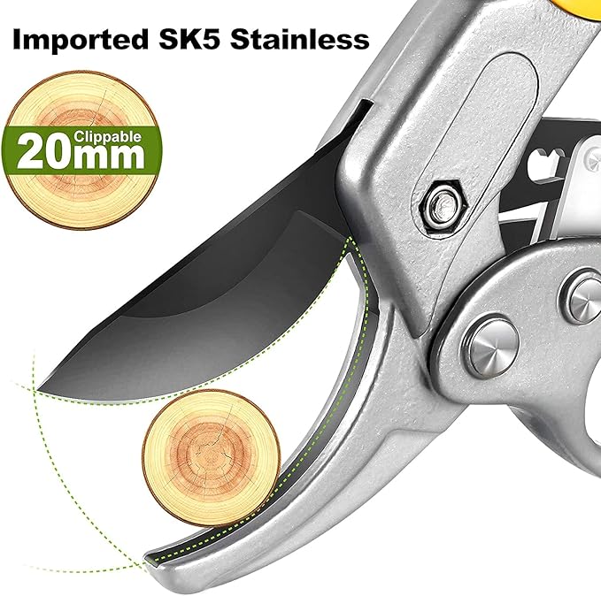 Premium 8 inch garden clippers, 3 Times Easy to Work, Arthritis Weak Hand Snips (Pulley lever -pruners- Black)