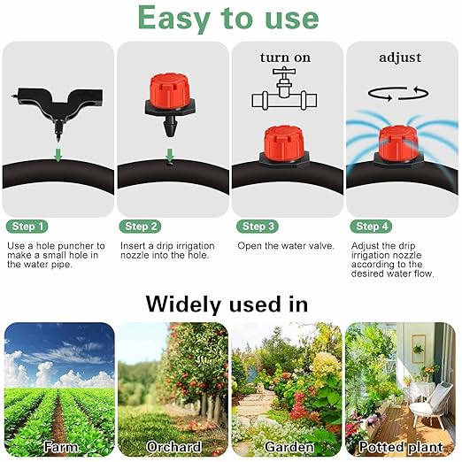 Drip irrigation emitters, 150+30Pcs/set drip irrigation parts for garden watering system, Adjustable nozzle drip irrigation spray nozzle, Used in vegetable gardens, gardens, orchards, etc,automatic