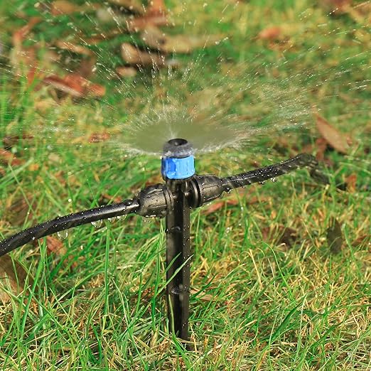 Drip Irrigation Emitters Fan Shape with Stake Adjustable 360Deree Fan Sprayer with Lock Barbed Ideal for (4-7mm) Garden Hose Watering System(25Pcs Drip Irrigation Blue)