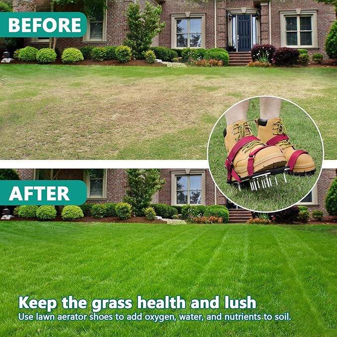 Lawn Aerator Shoes for Grass - Pre-Assembled Grass Aerator Shoes for Lawn - Soil Yard Aerator Tool for Aerating Patio Garden, Red