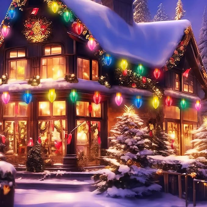 Jumbo Christmas Lights, 16Ft Outdoor Christmas Decorations String Lights with 10 5'' Large Multicolor Bulbs Xmas Hanging Light Waterproof UL Listed for Outdoor Patio Eave Holiday Yard Roofline Decor