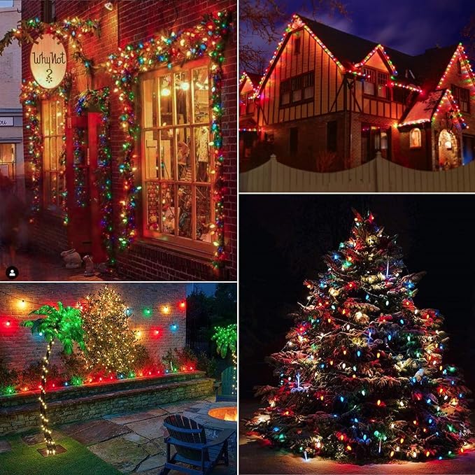 Multicolor C7 LED Christmas String Lights, 25FT C7 Vintage Christmas Lights, Commercial Connectable Christmas Tree Lights for Xmas Holiday Roofline Garden Wedding Decor
