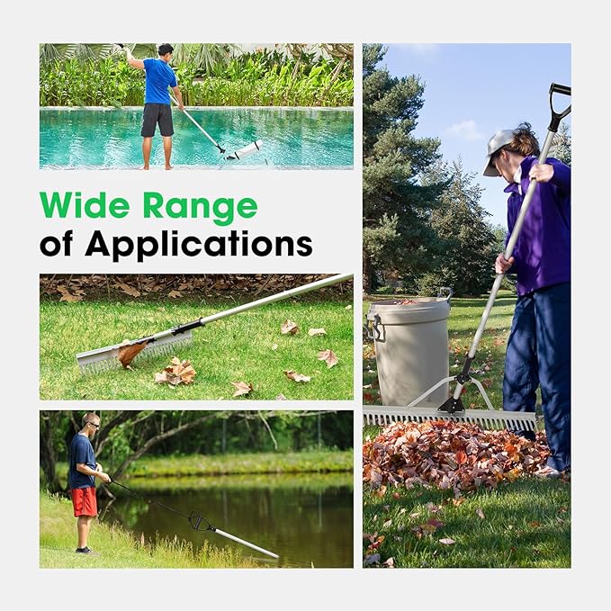 VIVOSUN 36" Landscape Rake, Aluminum Floating Rake with 8.5 FT Long Handle, Long Rope, All-Purpose Metal Floating Lake Rake, Multifunctional Foldable Weed Rake for Loosening Soil, Lawn Care and Lake