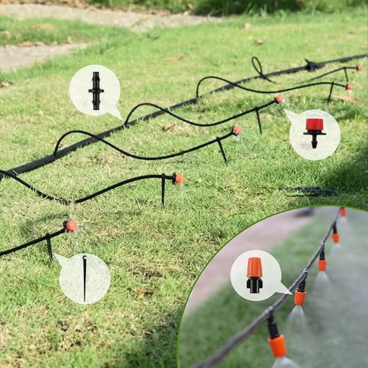 Drip Irrigation Kit, Flantor 70FT Greenhouse Drip Irrigation System Adjustable Garden Watering System with 1/2 inch & 1/4 inch Irrigation Tubing,Patio Misting Plant Watering System for Garden and Lawn