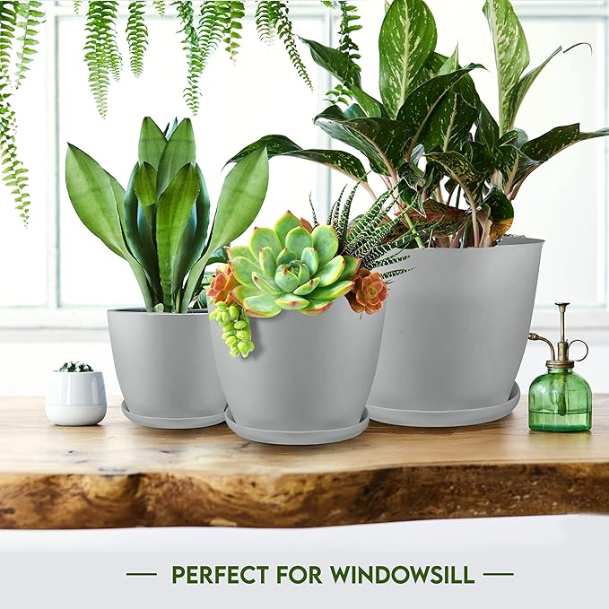Utopia Home - Plant Pots with Drainage - 7/6.6/6/5.3/4.8 Inches Home Decor Flower Pots - Pack of 60 Plastic Planters for Indoor Plants, Cactus, Succulents - Gray