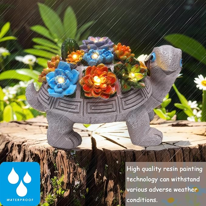 Solar Garden Turtle Statues 7 LED Lights Outdoor Decor Turtle with Succulent Resin Sculpture Patio Porch Balcony Yard Lawn Art Decor Birthday Gifts for Women Mom Grandma Housewarming Gifts