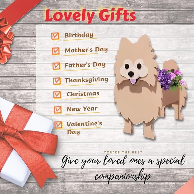 Brown Pomeranian Dog Planter Plant Pots,Cute Garden Dog Flower Planter,Dog Planters Birthday Gifts for Women,Office,Indoor/Outdoor Decor(9.45 * 6.65 * 12.13in)