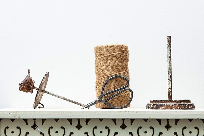SOFFEE DESIGN Vintage Jute Twine Holder with Scissors for Garden Farmhouse Kitchen Counter Antique Twine Set Birds Rustic Black