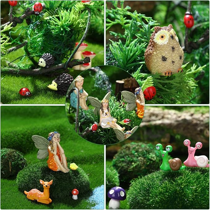 120 Pieces Garden Kit Accessories Garden Animals Miniatures Fairies Miniature Figurines Micro Landscape Ornaments DIY Kit for Outdoor Yard Lawn