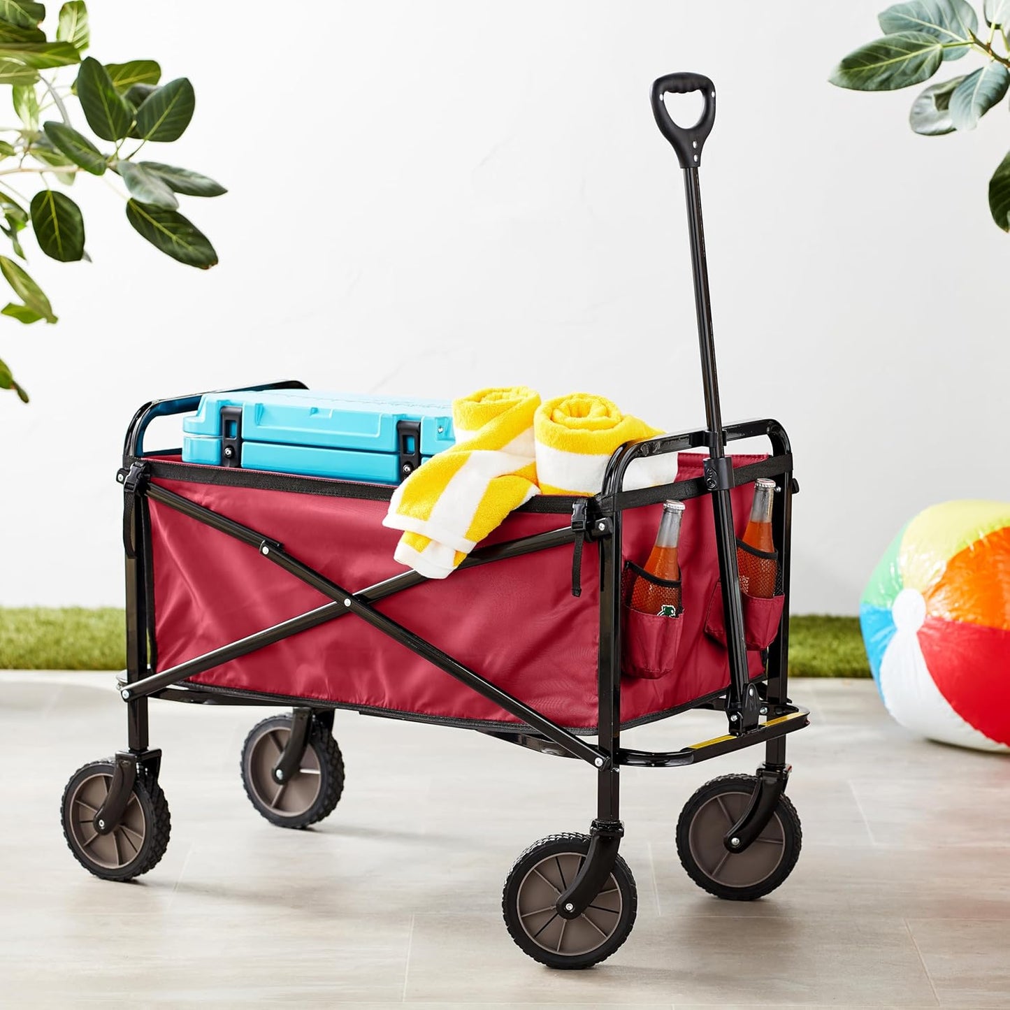 Amazon Basics Collapsible Folding Heavy Duty Utility Wagon for Outdoor Sports, 265 pounds Weight Capacity, Camping, Garden, and Shopping, 27.6 x 40.9 x 20 inches, Red