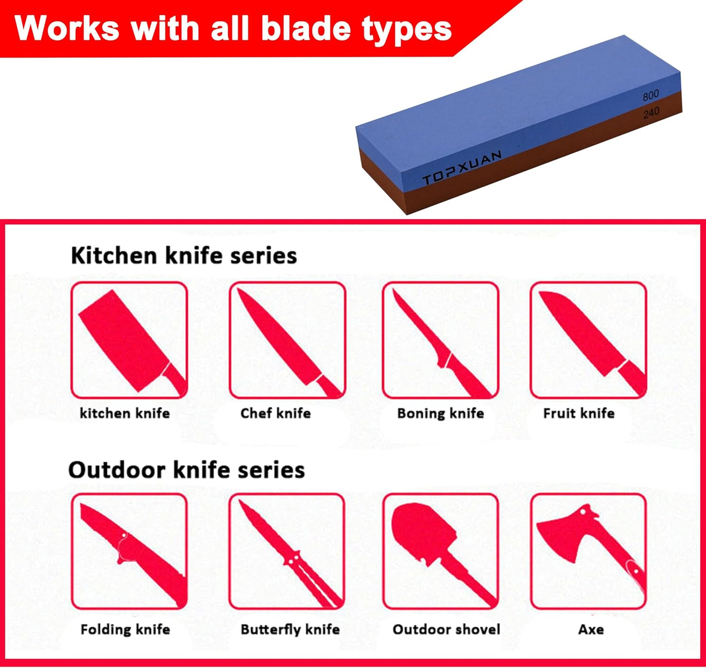 Knife Sharpening Stone 240/800 Grit 2 Sided Sharpener Whetstone,Professional Wetstone for Kitchen Knives Sharpener with Non-Slip Rubber,Orange Color Box Package