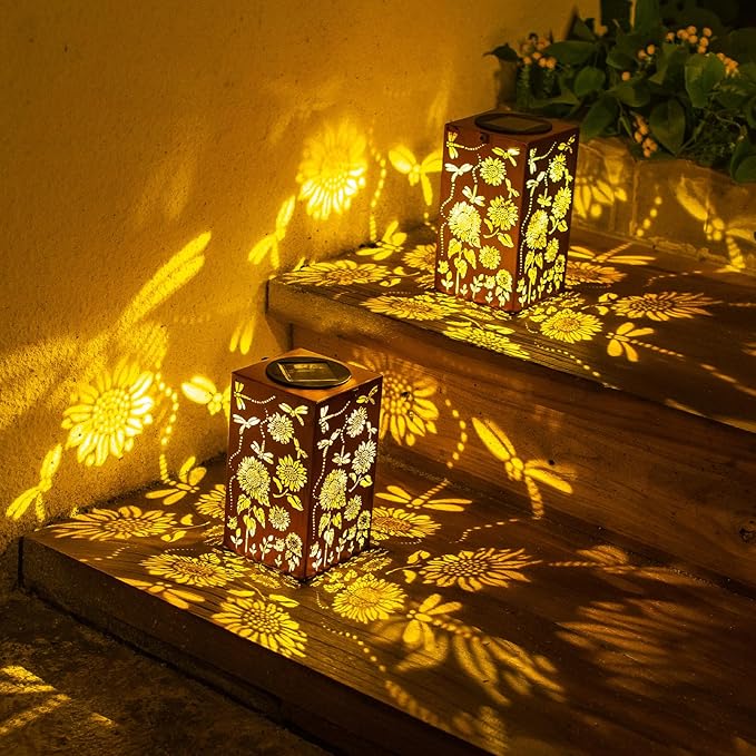 Solar Lanterns Outdoor Hanging Dragonfly Lantern Waterproof Decor Garden Metal LED Sunflower Christmas Lights Gifts for Mom Grandma Women Decorative Patio,Yard,Lawn,Balcony,House