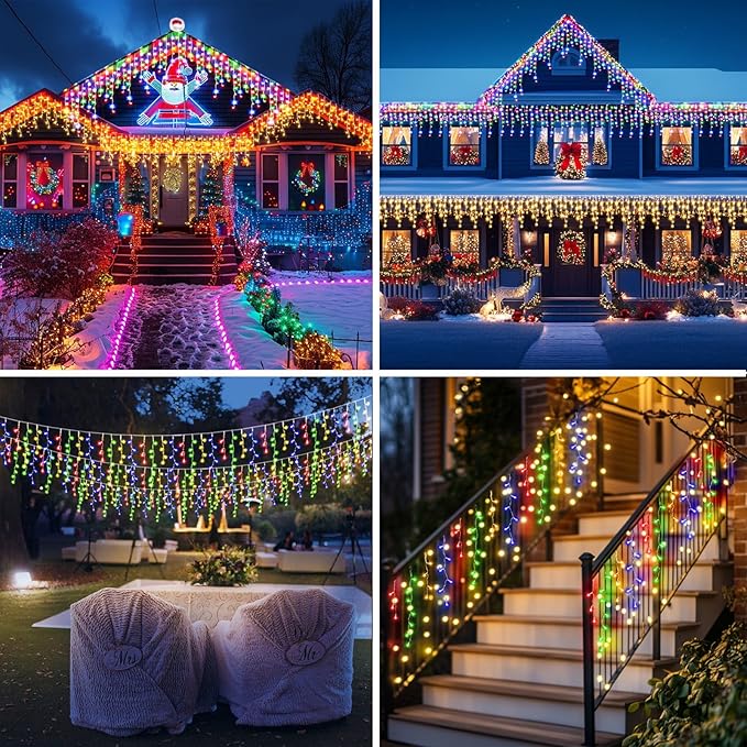 XZAI 800LED 72FT, Fairy Icicle String Lights, Plug-in, Multi-Color & Cool White, Christmas Party Decors, Remote, 8 Modes, Timer, Dimmable, IP65 Waterproof, Hanging for Outdoor & Indoor Use