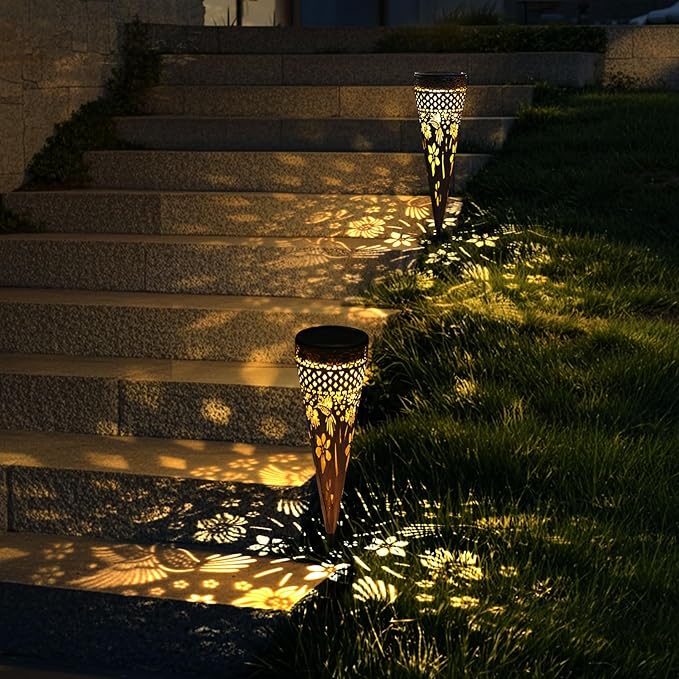 KAIXOXIN Solar Garden Lights, Metal Hummingbird Pathway Lights, Outdoor Landscape Lighting for Patio, Backyard, Walkway (Hummingbird, 2)