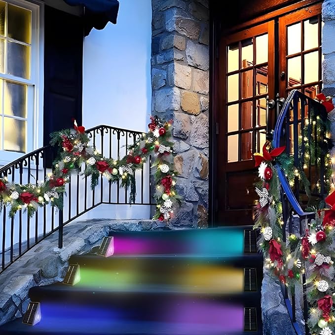 Solar Step Lights Outdoor, 6 Pack Solar Stair Lights Waterproof, Warm White/7 RGB Colors Deck Lighting for Outside Garden Stair, Deck, Fence, Front Step, Front Porch, and Patio Decor