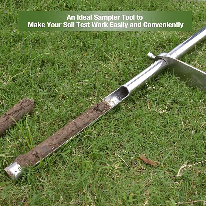 Soil Probe 35 Inch with 2 Bags, Straight Soil Sample Probe for Lawn House Plants, T-Handle Soil Sampler Probe Rod with Pedal, Stainless Steel Soil Test Kits Tool for Soil Sampling