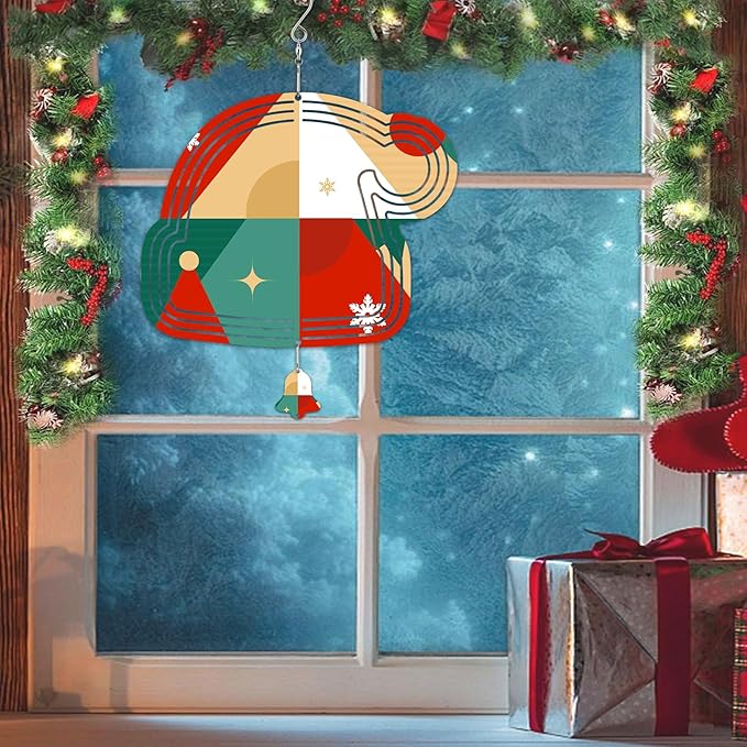 Sublimation Wind Spinner Blanks, 10 Inch 3D Aluminum Metal Hanging Wind Spinner Bulk for Garden Yard Outdoor, Window Porch Decoration for Heat Press Transfer DIY (23. Santa hat-6pcs)