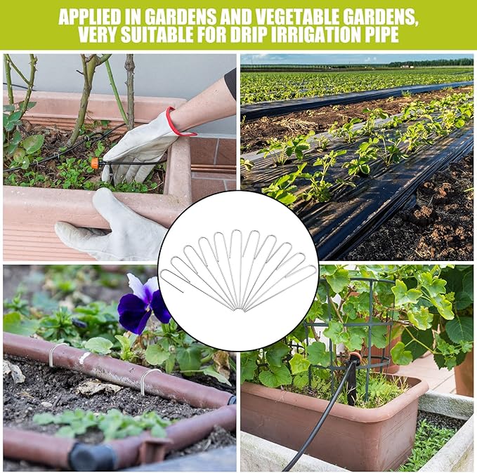 Pelopy 200 Pcs Irrigation Drip Tubing Landscape Staples 5 Inch J Shape Garden Stakes Galvanized Lawn Pins for Drip Tubing (Hold up to 1/2" Drip Tubing)