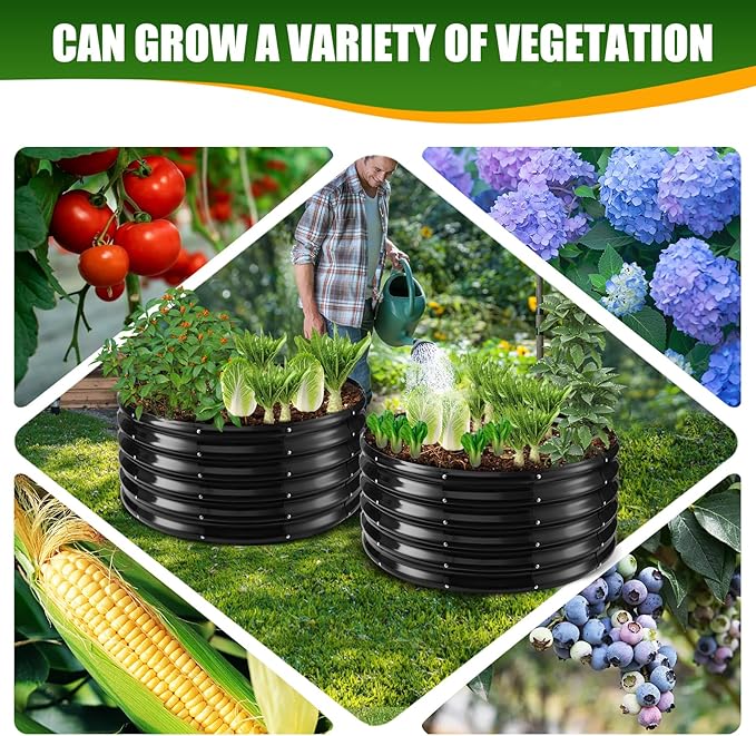 17" Tall Elevated Round Metal Rised Garden Bed- 2.7'x2.7' in Size and 0.8MM Thick Durable Planter Box for Vegetables Flowers Succulent at Patio/Garden Outdoor (Black, 2.7FT Diameter)