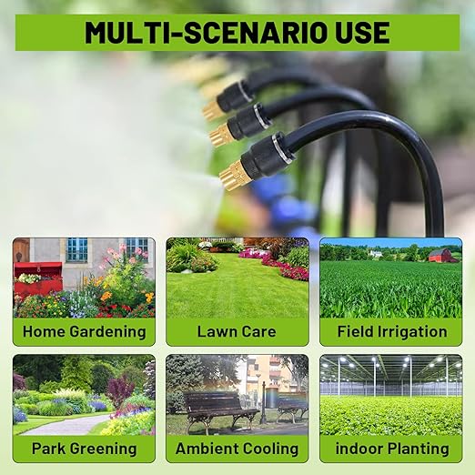 Garden Drip Irrigation Kit, 100ft Black Hose, 360° Adjustable Universal Nozzle, Patio Mist Plant Watering Sprinkler, Comes with Faucet Separator, Sprinkler Hose Adapter (Closeable nozzle-20)