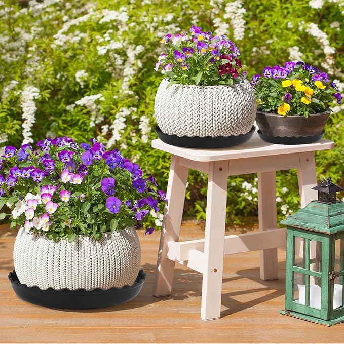 6 Packs Wave Plant Saucer - Plastic Flower Pot Drip Trays/Durable Heavy Duty Black Plant Tray for Indoor and Out Door Plant(6/8/10 inch)