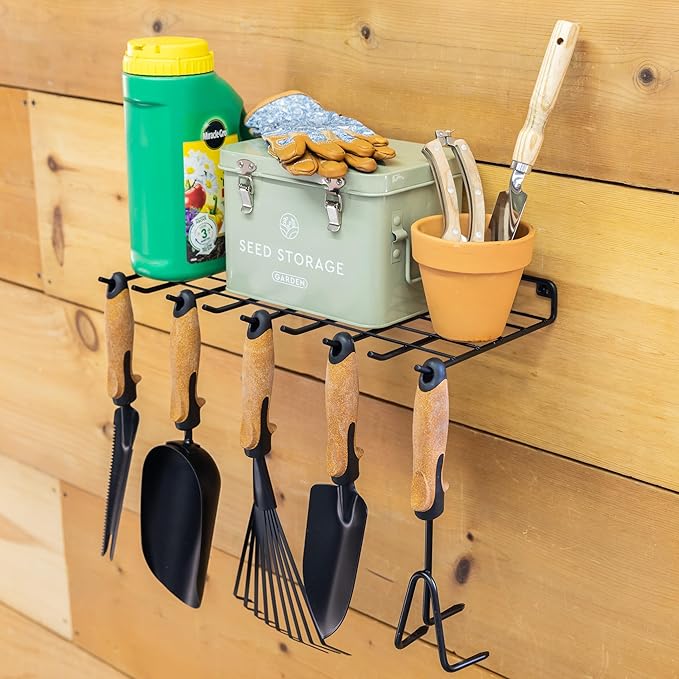StoreYourBoard Gardening Hand Tools Organizer, Wall Mount Storage Shelf for Garden Scissors, Hand Pruners, Plant Shears, Tree Cutter, Gardening Shears, and Garden Supplies, Holds 40 lbs