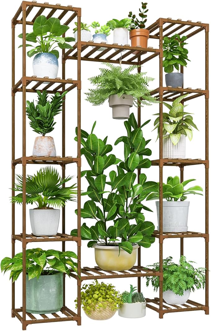 Plant Stand Indoor Outdoor 62.2“ Tall Large Plant Shelf Corner Tiered Plant Stands for Multiple Plants for Living Room Wood Hanging Plant Holder for Garden Balcony Patio Decor