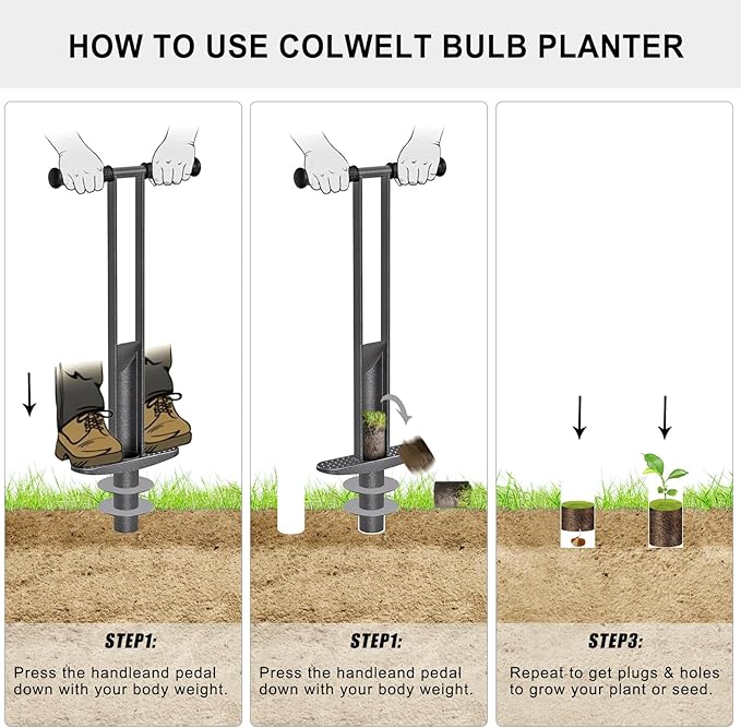 Dolibest Bulb Planter Tool with Soft Rubber Grip, Weeding Tool with Adjustable Depth (2-4-6''), Sod Plugger with Centre Auto Dump Design- The Ultimate Gardening Tool for Planting Bulbs and More
