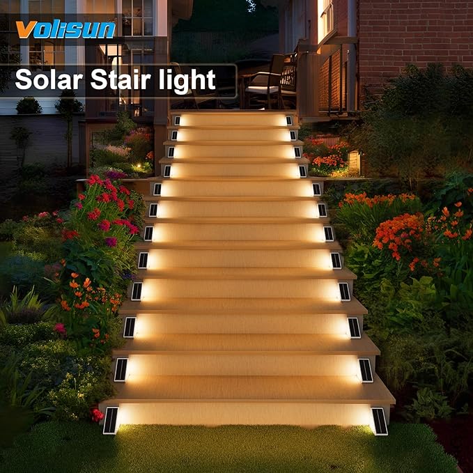 VOLISUN Solar Step Lights for Outside 24 Pack, Solar Stair Lights Outdoor Waterproof IP67, LED Outdoor Step Lights, Outdoor Stair Lights Decor for Deck, Front Step, Front Porch and Patio (Warm White)