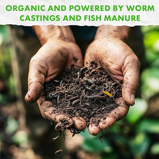 Fishnure - Humus Blend of Fish Fertilizer for Plants with Worm Castings, Enhances Fertility of Garden Soil for Outdoor Plants, Indoor Plant Food & Gardening Essentials, Gardener Gifts, 8 lbs