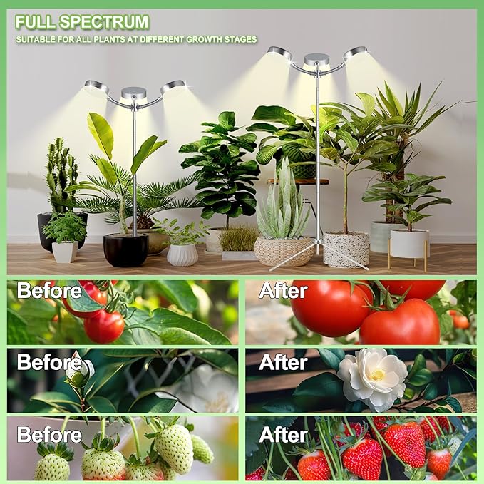 Grow Lights Full Spectrum with Detachable Tripod Stand, Multi-Functional 10-55 Inches Height Adjustab Stand and Desktop Plant Growing Lights for Indoor Large Small Plants with Auto On/Off Timer