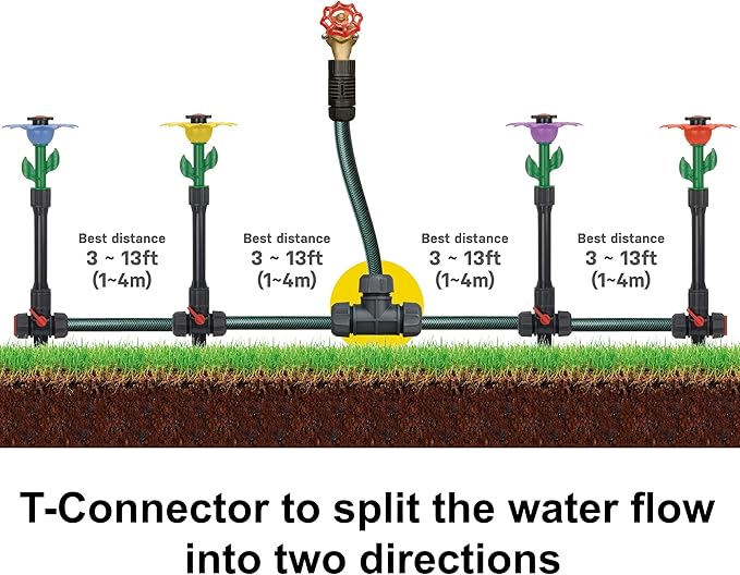 Eden 97065 Daisy Above-Ground 50 Ft Garden Hose and Sprinkler System, DIY Plant Watering Set