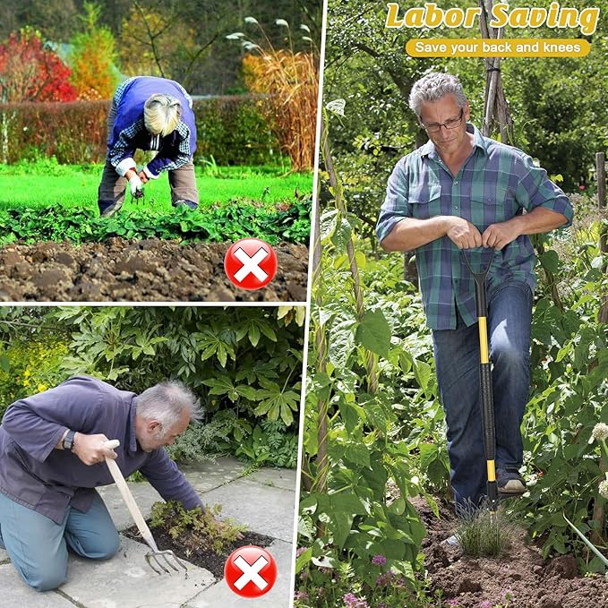 39" Detachable Weed Puller Tool Stand Up,Heavy Duty Ergonomic D-Handle Weeding Tool,High-Strength Stainless Steel 3-Claw Weeder with Long Handle for Effortless Garden Weed Removal