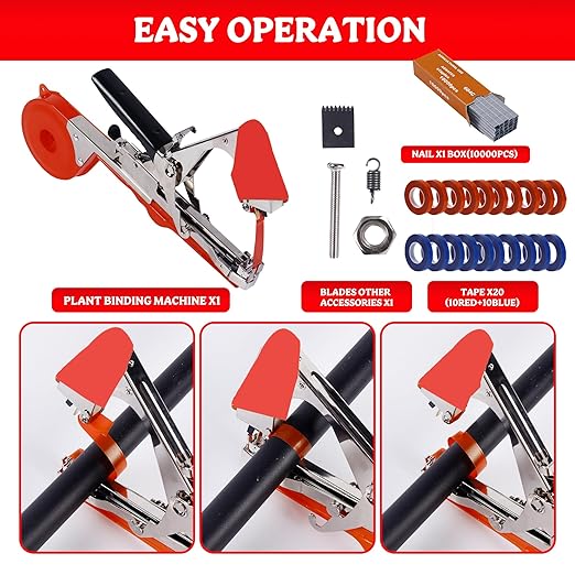 Plant Tying Machine Taper Tool Garden Plant Tape Tool for Grapes, Raspberries, Tomatoes and Vining Vegetables, Comes with 21Rolls of Tapes and 1 Box of Staple (Yellow)