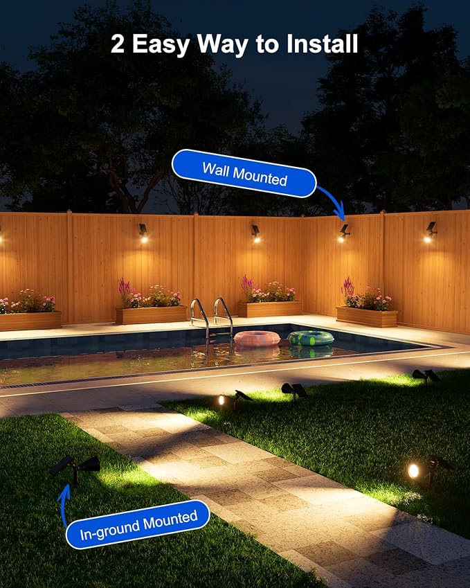 2 Pack Solar Spotlights Outdoor Waterproof for Flag, Tree, Statue, Wooden Sign, Plant Pot, Bright LED Outside Landscape Flood Lamp for Decoration Uplighting Yard, Garden, House, Walkway, Ground, Fence