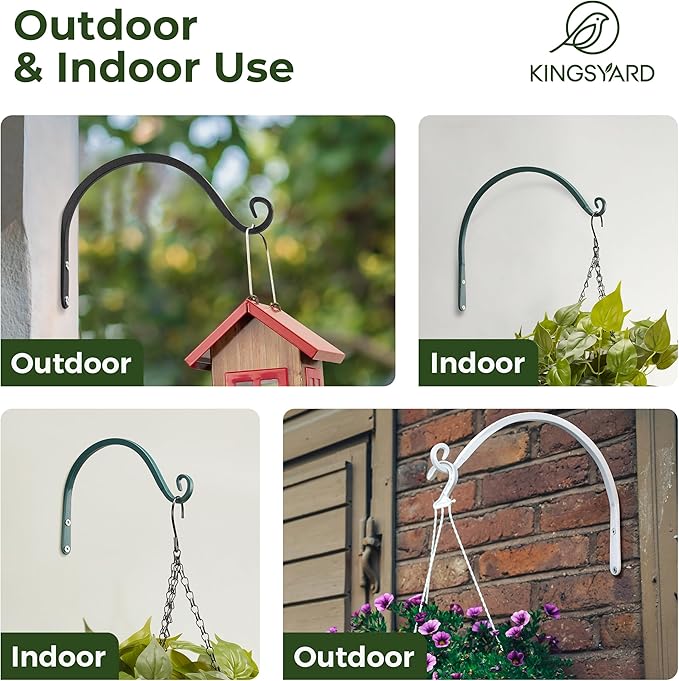 Kingsyard 2-Pack Wall Plant Hanger Outdoor - Heavy Duty Metal Hanging Bracket Hooks for Hanging Plant, Bird Feeders, Lanterns, Wind Chimes Outdoor & Indoor, 8-Inch/Green