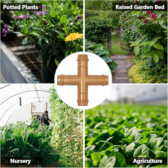 13 Pieces Drip Irrigation Fittings Barbed Cross Tee for 1/2" Irrigation Tubing Barbed 4 Way Connectors Drip Line 4 Way Couplings for Drip Sprinkler Garden Lawn Systems