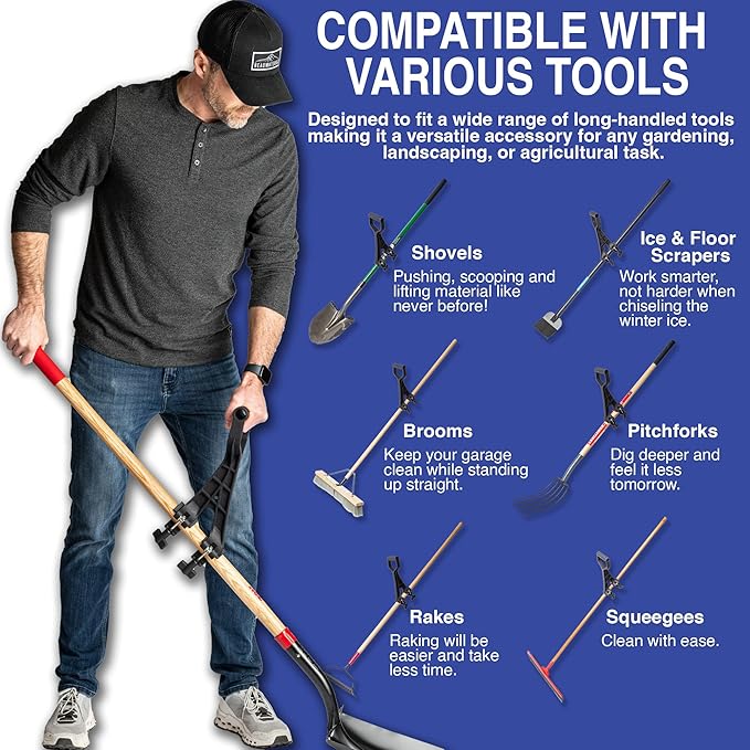 Snow Shovel Back Saving Attachment 2 Pack | Converts Regular Tool to Ergonomic Yard Tool | Handle Attachment for Snow Removal | Fits Snow Shovel for Driveway Ice Shovel for Car and Other Winter Tools