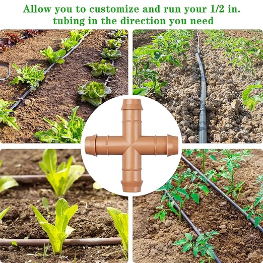 Drip Irrigation Barbed Cross Tee:10 Pack Drip Irrigation Cross Parts Fits for 1/2 Inch Drip Irrigation Tubing 17mm 0.600" ID Barbed Connectors for Patio Lawn Garden