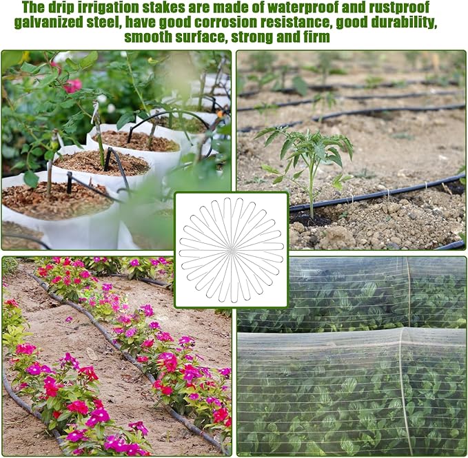 100Pcs Irrigation Drip Tubing Landscape Pins J Shape Garden Stakes 5 Inch Landscaping Staples Lawn Pins for Drip Tubing (Hold Drip Tubing Up to 1/2" Diameter)