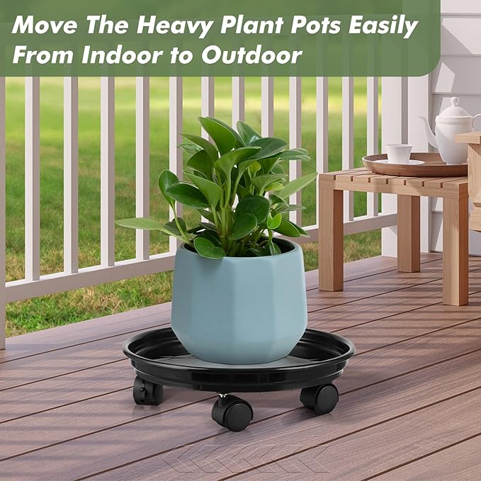 8 Packs Plant Caddy with Wheels 11.8" Plastic Rolling Plant Stands Heavy-Duty Plant Dolly with Casters Indoor and Outdoor Plant Roller Base Large Heavy Plant Pot Saucers with Wheels, Black + Brown