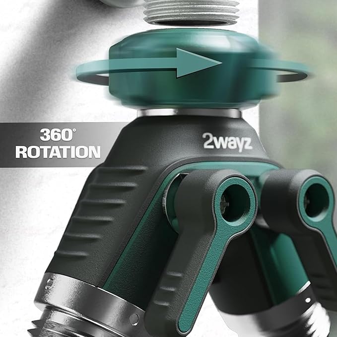 2WAYZ Dual Outlet Water Hose Splitter - Heavy-Duty Brass Y Connector, 360° Rotation, Easy Installation, Leak-Proof Design with Spigot Extender - Ideal for Garden, Washing Machines, Outdoor Faucets