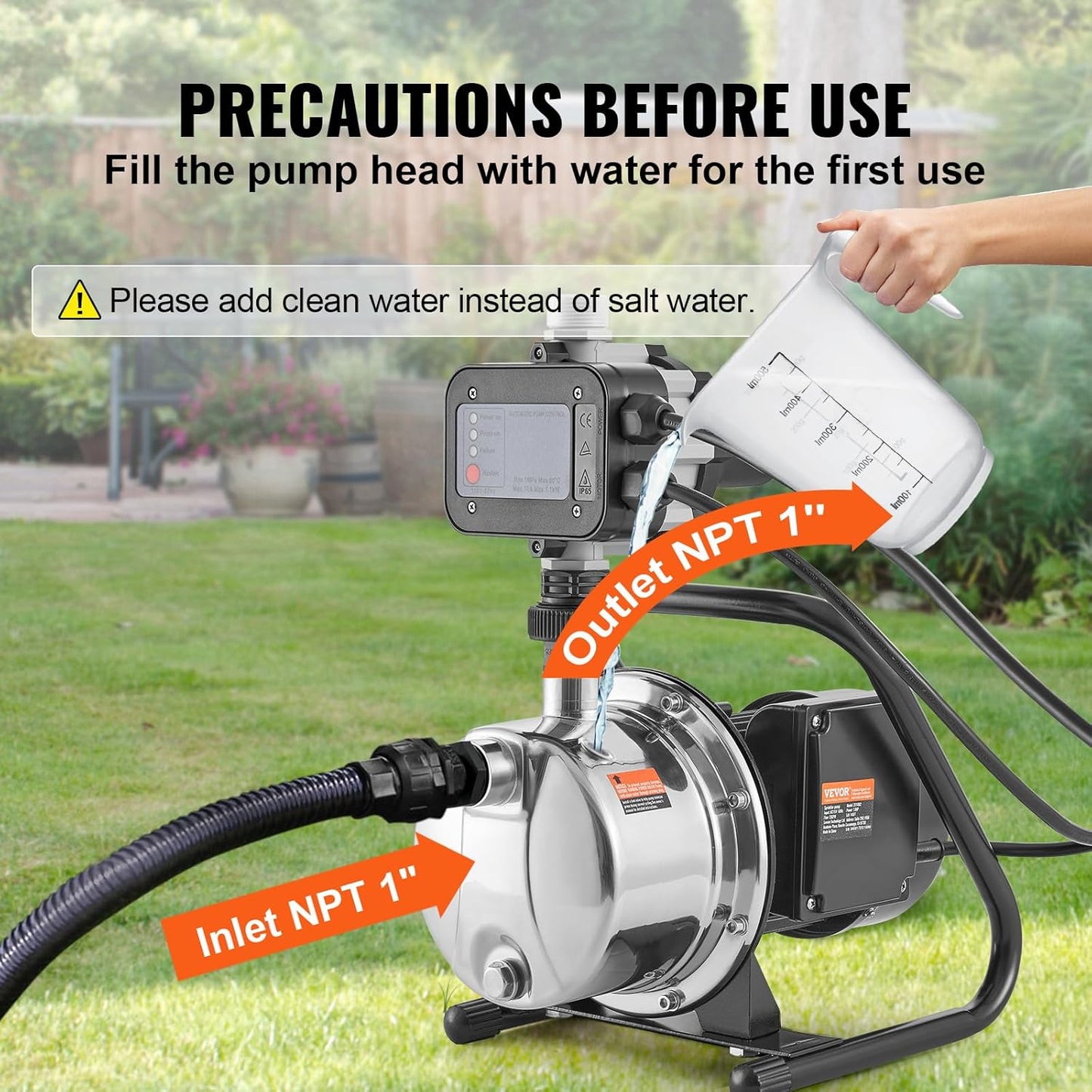 VEVOR 1HP Shallow Well Pump Portable, 1380 GPH Garden Jet Pump with Automatic Controller, 145 ft Head Stainless Steel Sprinkler Booster Pumps, for Garden Lawn Irrigation System, Water Transfer